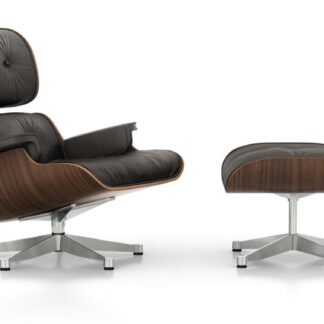 Vitra Lounge Chair & Ottoman – poli – Cuir premium F marron – Noyer – pigment noir – dimensions nouvelles – 89 cm