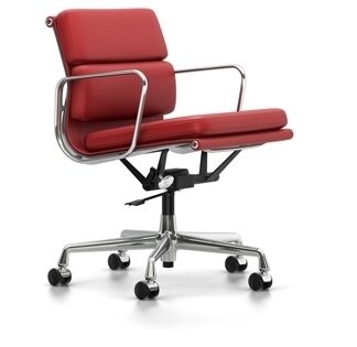 Vitra Chaise en Aluminium – Soft Pad – EA 217 – chromé – Cuir rouge – roulettes pour tapis de sol