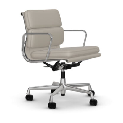 Vitra Chaise en Aluminium – Soft Pad – EA 217 – poli – Leder Premium – ton – roulettes pour sols durs