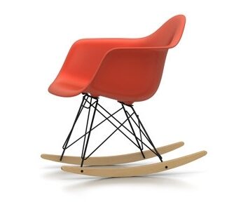 Vitra Chaise à bascule RAR Eames Plastic  – poppy red – noir – Patins Érable jaune