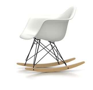 Vitra Chaise à bascule RAR Eames Plastic  – blanc – noir – Patins Érable jaune