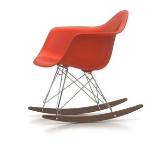 Vitra Chaise à bascule RAR Eames Plastic  – poppy red – chromé – Patins Érable foncé