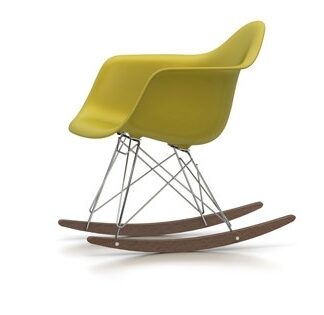 Vitra Eames Plastic Armchair RAR avec coussin d’assise – chromé – rouge/cognac – Érable foncé – moutarde