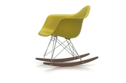 Vitra Chaise à bascule RAR Eames Plastic  – moutarde – chromé – Patins Érable foncé