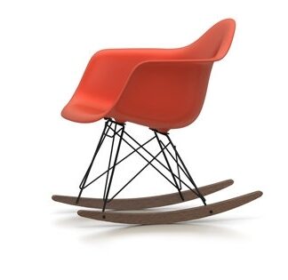 Vitra Chaise à bascule RAR Eames Plastic  – poppy red – noir – Patins Érable foncé
