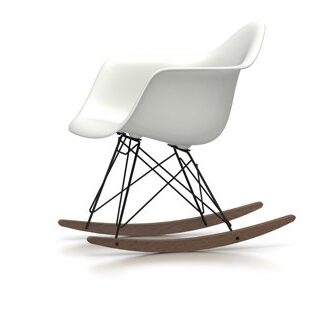 Vitra Chaise à bascule RAR Eames Plastic  – blanc – noir – Patins Érable foncé