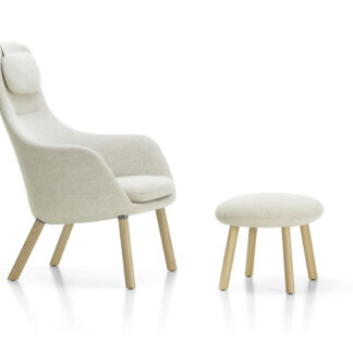 Vitra HAL Lounge Chair & Ottoman – Chêne nature – Dumet beige/gris – patin pour sols durs – coussin d’assise non fixé