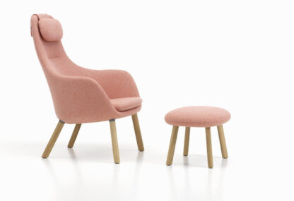Vitra HAL Lounge Chair & Ottoman – Chêne nature – Dumet rose poudré/corail – patin pour sols durs – coussin d’assise non fixé