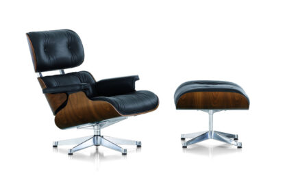 Vitra Lounge Chair & Ottoman – poli – Cuir premium F nero – Noyer – pigment noir – dimensions classiques – 84 cm