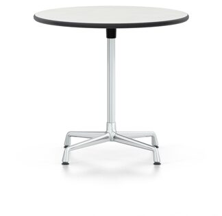Vitra Table Eames Contract ronde – HPL blanc, bord en plastique noir (utilisable à l’extérieur) – Stabilisateur et colonne chromés – Ø 80 cm