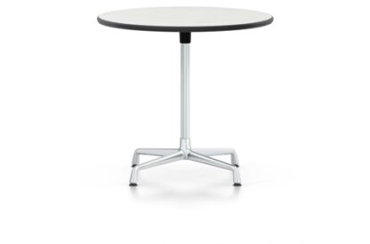 Vitra Table Eames Contract ronde – HPL blanc, bord en plastique noir (utilisable à l’extérieur) – Stabilisateur et colonne chromés – Ø 80 cm