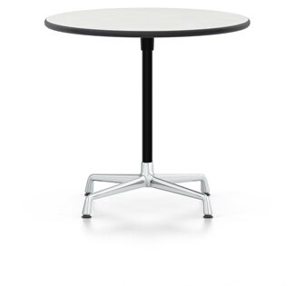 Vitra Table Eames Contract ronde – HPL blanc, bord en plastique noir (utilisable à l’extérieur) – Stabilisateur chromé, colonne revêtu par poudrage noir basic – Ø 80 cm