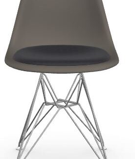 Vitra DSR avec assise rembourrée – granite grey – chrome brillant – Hopsak – noir