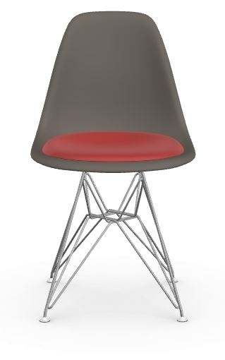 Vitra DSR avec assise rembourrée – granite grey – chrome brillant – Hopsak – rouge/cognac