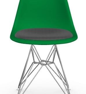 Vitra DSR avec assise rembourrée – vert – chrome brillant – Hopsak – gris foncé