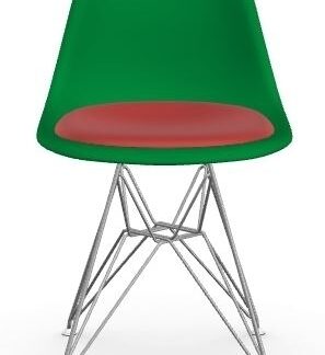 Vitra DSR avec assise rembourrée – vert – chrome brillant – Hopsak – rouge/cognac