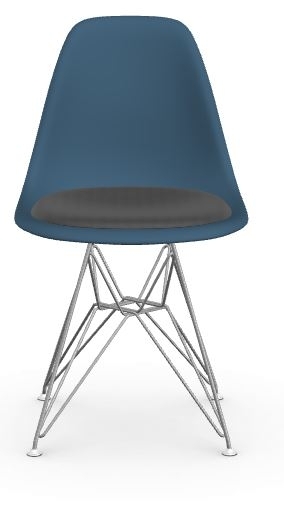 Vitra DSR avec assise rembourrée – bleu marin – chrome brillant – Hopsak – gris foncé