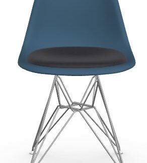 Vitra DSR avec assise rembourrée – bleu marin – chrome brillant – Hopsak – noir