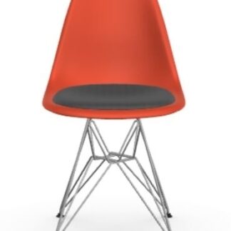 Vitra DSR avec assise rembourrée – poppy red – chrome brillant – Hopsak – gris foncé