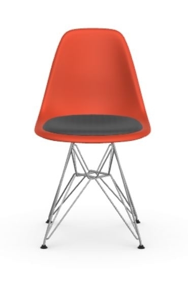 Vitra DSR avec assise rembourrée – poppy red – chrome brillant – Hopsak – gris foncé