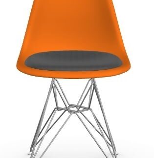 Vitra DSR avec assise rembourrée – rusty orange – chrome brillant – Hopsak – gris foncé