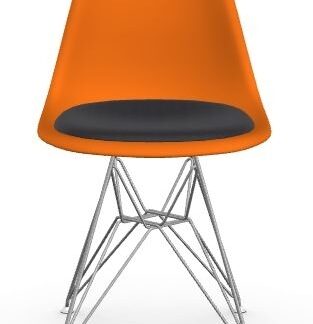Vitra DSR avec assise rembourrée – rusty orange – chrome brillant – Hopsak – noir