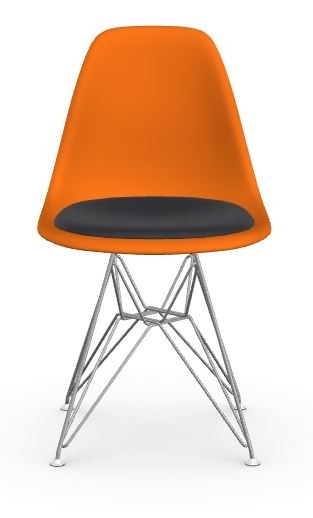 Vitra DSR avec assise rembourrée – rusty orange – chrome brillant – Hopsak – noir