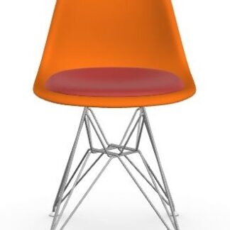 Vitra DSR avec assise rembourrée – rusty orange – chrome brillant – Hopsak – rouge/cognac