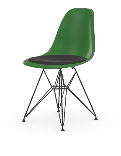 Vitra DSR avec assise rembourrée – vert – noir basique enduit de poudre – Hopsak – gris foncé