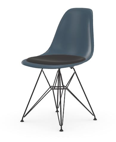 Vitra DSR avec assise rembourrée – bleu marin – noir basique enduit de poudre – Hopsak – gris foncé