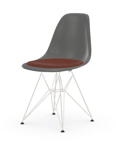 Vitra DSR avec assise rembourrée – granite grey – blanc – Hopsak – rouge/cognac