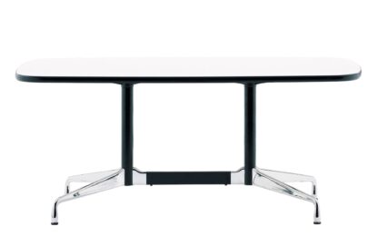 Vitra Eames Segmented Table Meeting Bootsform – HPL blanc, bord en plastique noir (utilisable à l’extérieur) – Stabilisateur chromé, colonne revêtu par poudrage noir basic – 200 x 115cm