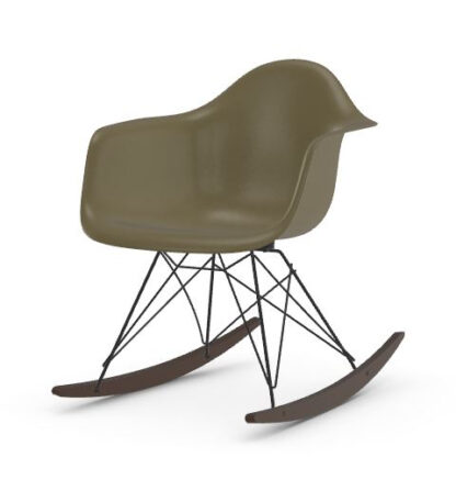 Vitra Chaise Eames en fibre de verre RAR – Raw Umber – noir basique enduit de poudre – Érable foncé
