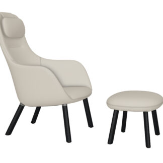 Vitra HAL Lounge Chair & Ottoman – chêne foncé – Dumet beige/gris – patin pour sols durs – coussin d’assise fixé