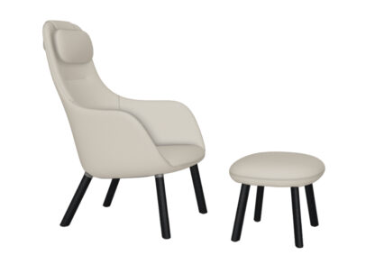 Vitra HAL Lounge Chair & Ottoman – chêne foncé – Dumet beige/gris – patins pour tapis de sol – coussin d’assise fixé