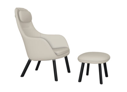 Vitra HAL Lounge Chair & Ottoman – chêne foncé – Dumet beige/gris – patins pour tapis de sol – coussin d’assise non fixé
