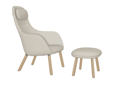 Vitra HAL Lounge Chair & Ottoman – Chêne nature – Dumet beige/gris – patins pour tapis de sol – coussin d’assise fixé
