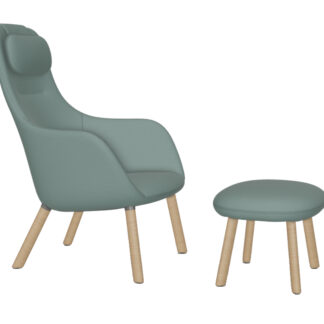 Vitra HAL Lounge Chair & Ottoman – Chêne nature – Dumet sauge/bleu acier – patin pour sols durs – coussin d’assise fixé