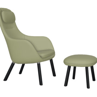 Vitra HAL Lounge Chair & Ottoman – chêne foncé – Dumet bleu poudré/chartreuse – patins pour tapis de sol – coussin d’assise non fixé
