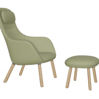 Vitra HAL Lounge Chair & Ottoman – Chêne nature – Dumet bleu poudré/chartreuse – patins pour tapis de sol – coussin d’assise fixé