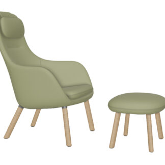 Vitra HAL Lounge Chair & Ottoman – Chêne nature – Dumet bleu poudré/chartreuse – patin pour sols durs – coussin d’assise non fixé