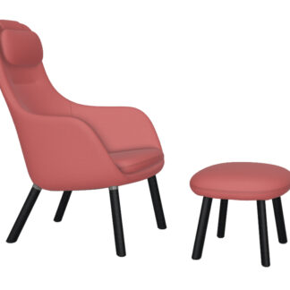 Vitra HAL Lounge Chair & Ottoman – chêne foncé – Dumet rose poudré/corail – patin pour sols durs – coussin d’assise non fixé