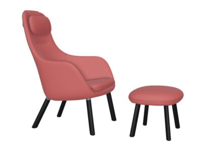 Vitra HAL Lounge Chair & Ottoman – chêne foncé – Dumet rose poudré/corail – patin pour sols durs – coussin d’assise non fixé