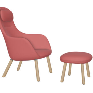 Vitra HAL Lounge Chair & Ottoman – Chêne nature – Dumet rose poudré/corail – patin pour sols durs – coussin d’assise fixé