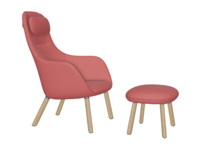 Vitra HAL Lounge Chair & Ottoman – Chêne nature – Dumet rose poudré/corail – patin pour sols durs – coussin d’assise fixé
