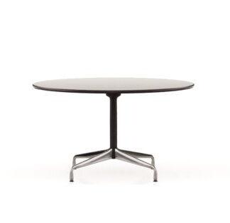 Vitra Table Dining Eames Segmented ronde Ø130 cm – HPL blanc, bord en plastique noir (utilisable à l’extérieur) – Stabilisateur chromé, colonne revêtu par poudrage noir basic