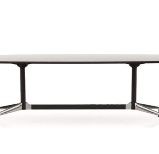 Vitra Eames Segmented Table Dining Bootsform – HPL blanc, bord en plastique noir (utilisable à l’extérieur) – Stabilisateur chromé, colonne revêtu par poudrage noir basic – 240 cm
