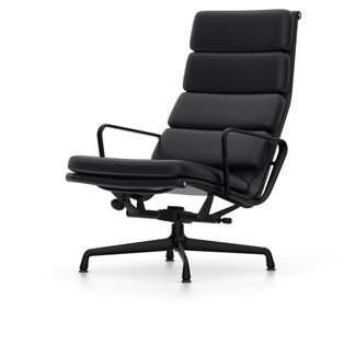 Vitra Chaise en Aluminium – Soft Pad – EA 222 – noir profond – Cuir nero – patin pour sols durs