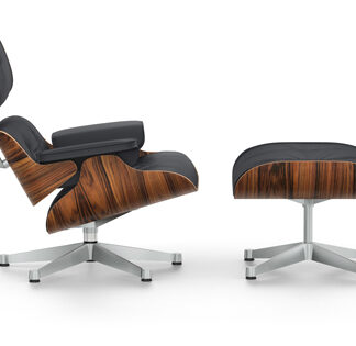 Vitra Lounge Chair & Ottoman – poli – Cuir premium F nero – Santos Palisander – dimensions classiques – 84 cm