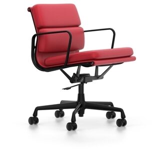 Vitra Chaise en Aluminium – Soft Pad – EA 217 – noir profond – Cuir rouge – roulettes pour sols durs